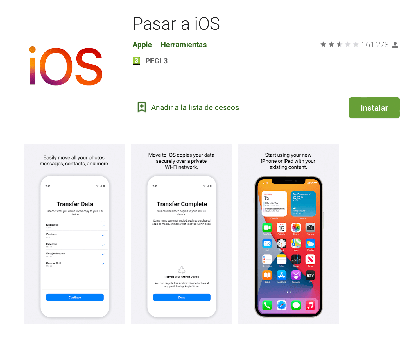Pasar a iOS en Google Play